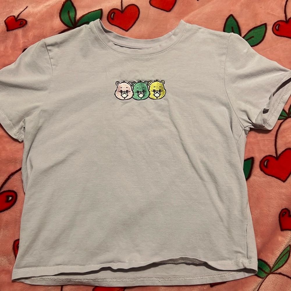 Forever21 carebear crop baby tee. Embroidered. Size M/L lavender purple tone.